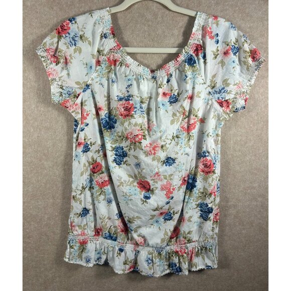 Vintage Y2K Abercrombie & Fitch Womens L Sheer Floral Peasant Top Cottagecore - Picture 5 of 9